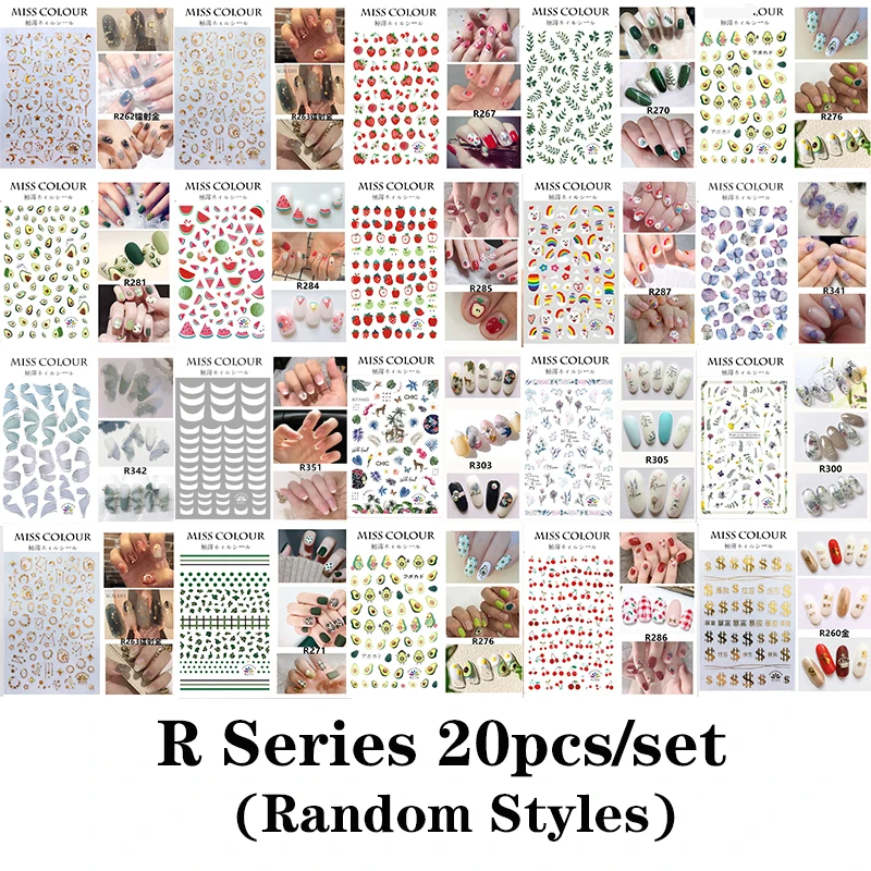 10/20pcs Full Cover Wraps Nail Polish Stickers Strips Plain Nail Art Decorations Stripe Designs Glitter Powder Manicure Tips