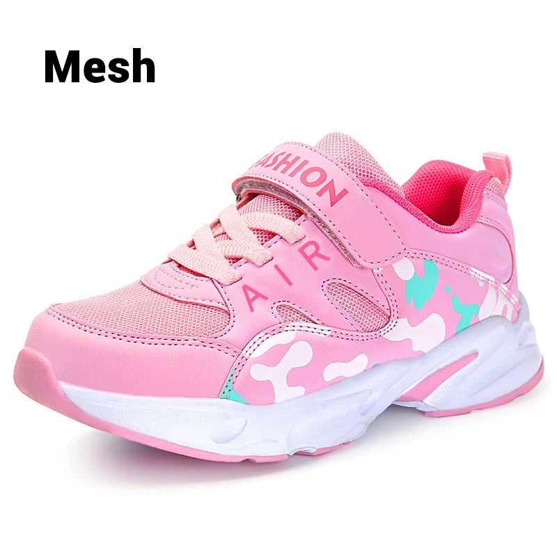 Pink Mesh Кроссовки для девочек; Новинка года; сезон осень; черные кожаные водонепроницаемые спортивные туфли для мальчиков; школьные дышащие кроссовки для бега; детская обувь - Цвет: Pink Mesh