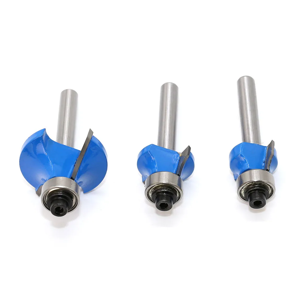 3pc/set 1/4 Shank Milling Cutter Woodwork Round-Over Router Bits For Woodworking 2 Flute Endmill Bearing Corner Round Over Bit
