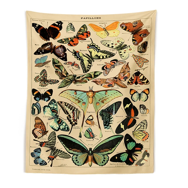Tapestry Decorations Butterfly Illustration Chart Tapestry Vintage Aesthetic Colorful Wall Hanging