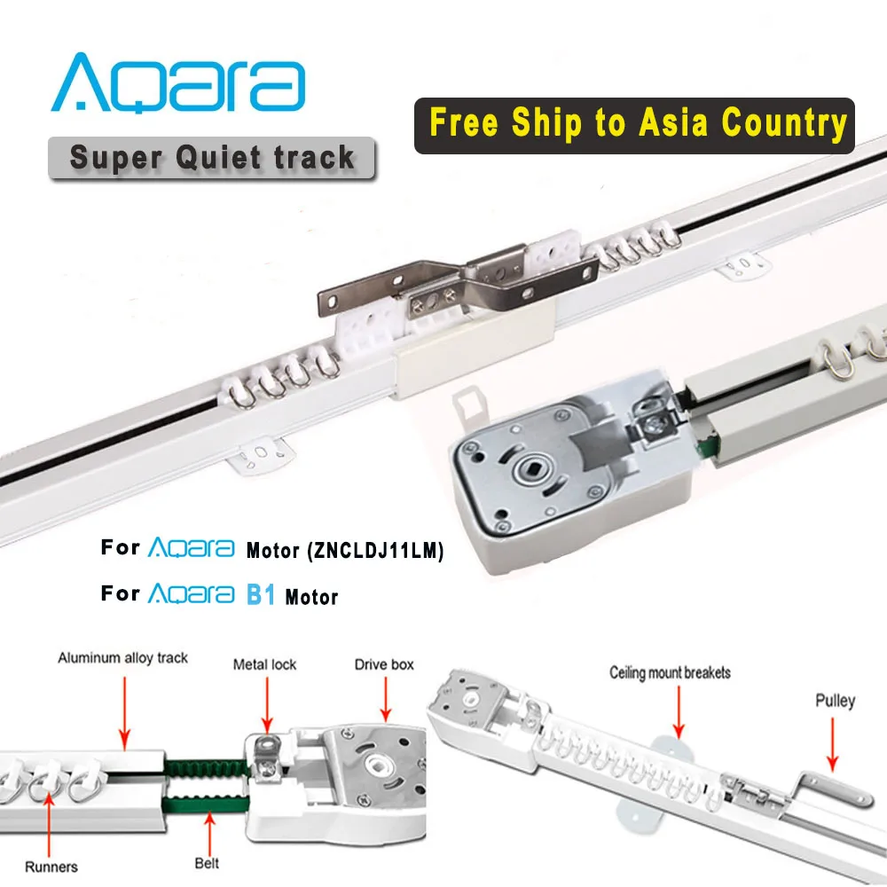 Free Ship Asia Country Customizable Electric Curtain Track for Aqara/Aqara B1 curtain motor Smart Curtain Rails Control System