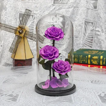 

Beauty and The Beast Three Eternal Rose Natural Dried Flowers Wedding Bouquet for Garden Home Decoration Table Centerpieces