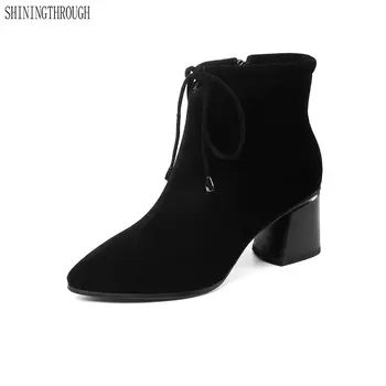 

Women's Boots suede leather ankle Boots High Heels Shoes Woman spring autumn Female Boots Large size 34-45