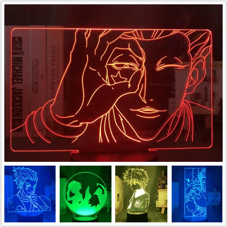 3D Night Light Hunter X Hunter LED Anime Lamp Gon Freecss Killua Zoldyck Kurapika Hisoka Home Decoration Lampara Bedroom Decor
