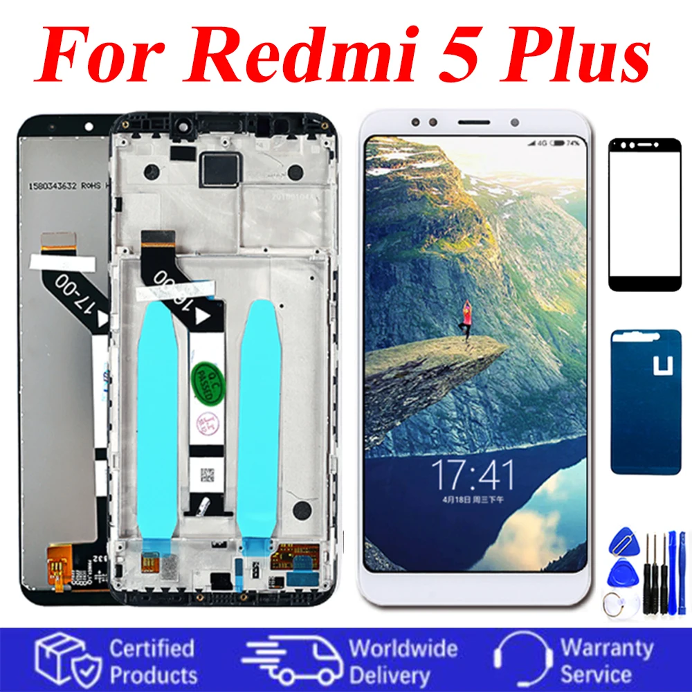 ЖК-дисплей с сенсорным экраном для Xiaomi Redmi 5 Plus 100% тест дигитайзер Рамка в сборе