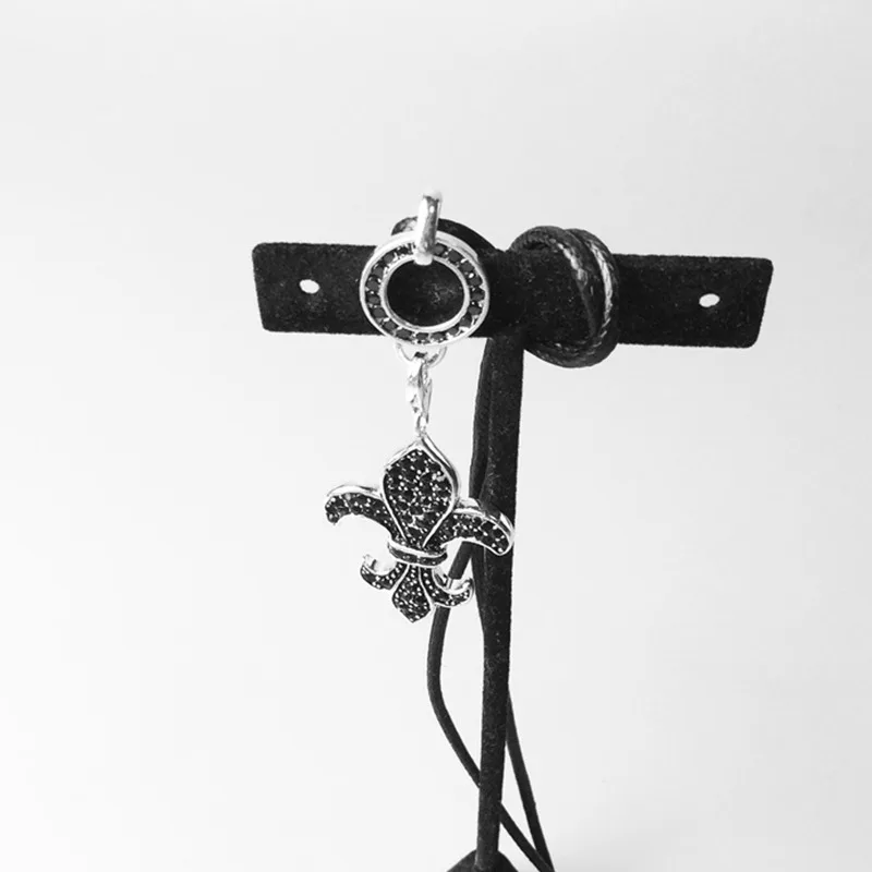 Черный CZ циркониевый большой кулон в форме сердца Fleur de lis новый стиль европейский