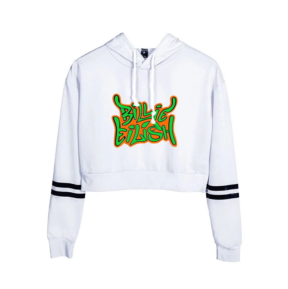 Новинка Billie Eilish толстовка с капюшоном женская укороченная Футболка Harajuku Сексуальная популярная одежда повседневные хлопковые пуловеры с длинным рукавом
