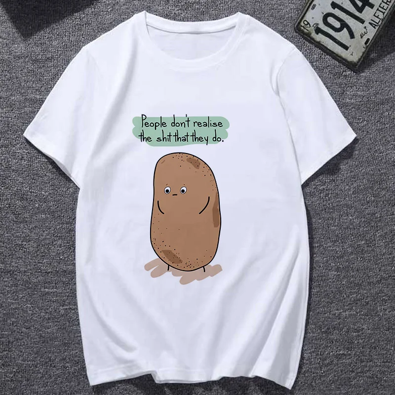 Lus Los Kawaii мультяшная футболка забавная философия картофель Harajuku короткий рукав
