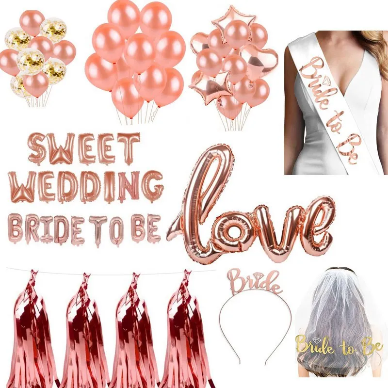 Rose Gold Team Bride To Be Balloons Just Married Banner Wedding Decoration Bridal Shower Photobooth Bachelorette Party Supplies (6)