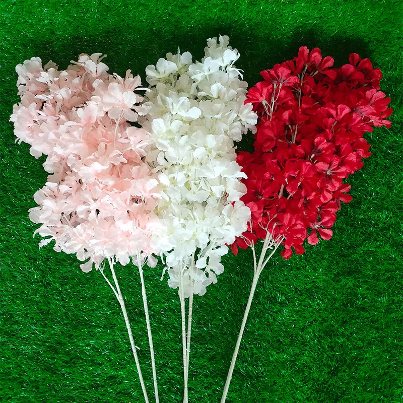 artificial flowers Wedding flowers 100cm 4 forks snow cherry wedding ceiling road lead silk flowers bouquet artificial plants