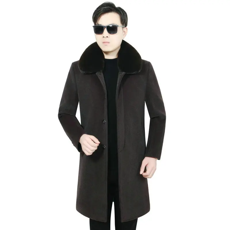 Men Winter Lmitated Mink Wool Coats Elegant Business Casual Black Camel single-breasted Thick Warm Fake fur Overcoat Man Outer