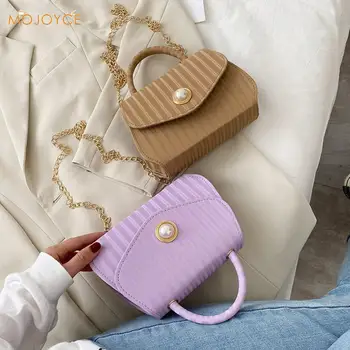 

Women Solid Color Leather Tote Shoulder Bag Casual Chain Pearl Crossbody Handbag Fashion Exquisite Shopping Bag