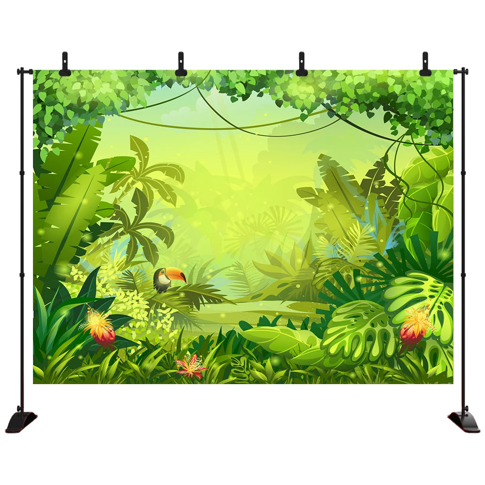 

Birthday Photography Background Birthday Party vintage rainforest parrot plantain leaf Backdrop Decor Photocall Backdrop