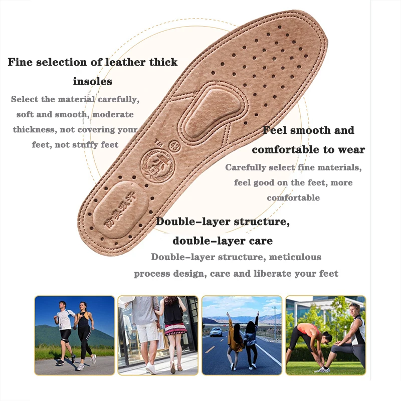 Shoe Insoles 1Pair Breathable Leather Shoe Insoles Replacement Inner Soles Shoe Insole Pads Absorb Sweat Deodorant Flat Feet Insole Mats