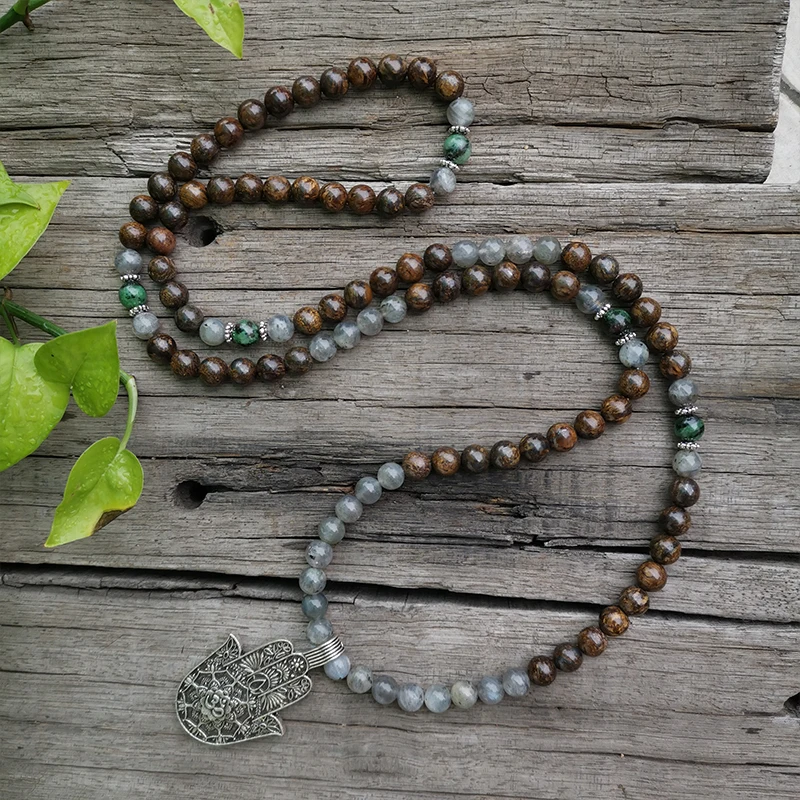 8mm Natural Stone Beads,Labradorite, Bronzite,Healing,JapaMala Sets,Spiritual Jewelry,Meditation,Inspirational,108 Mala Beads