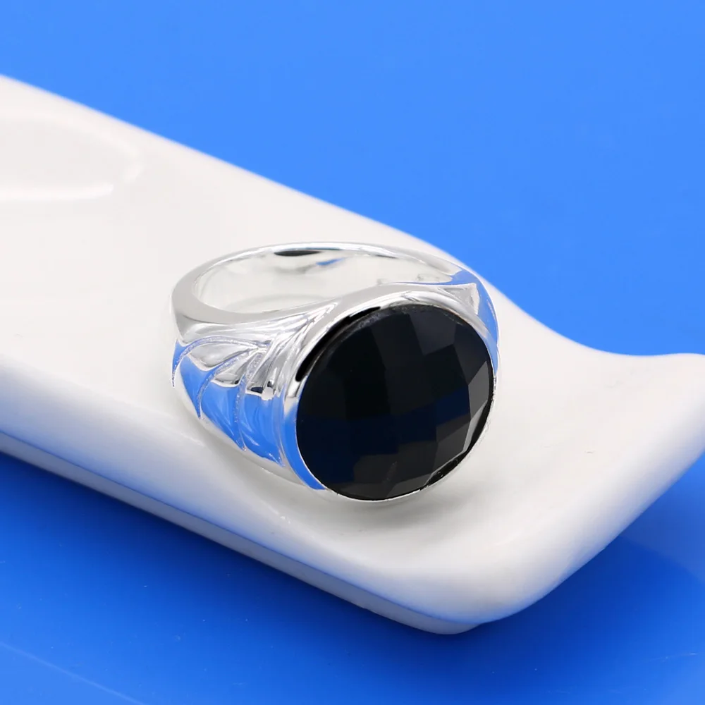 Кольцо из серебра 925 пробы классическое Серебряное украшение обсидиановое