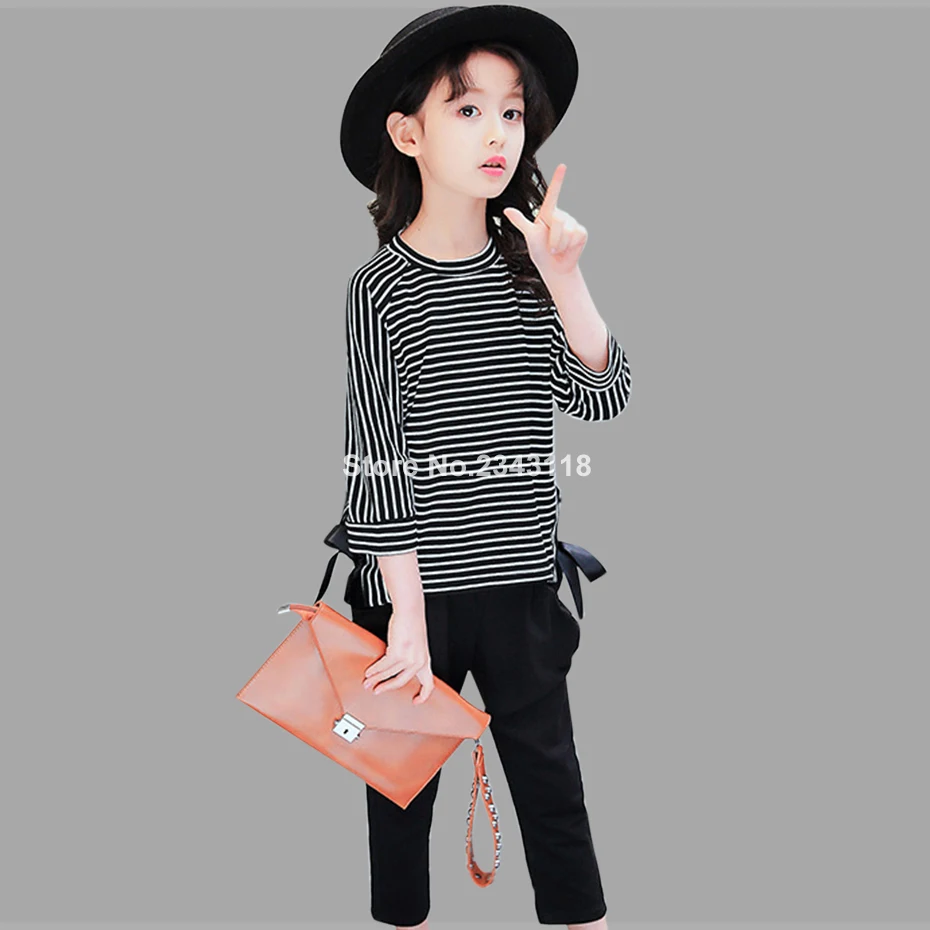

2019 Girls Clothes Set Striped Set Girls Summer 2019 Kids Clothes Set 6 8 12 Years Casual Girl Clothing For Teen Top+pants 2 Pcs