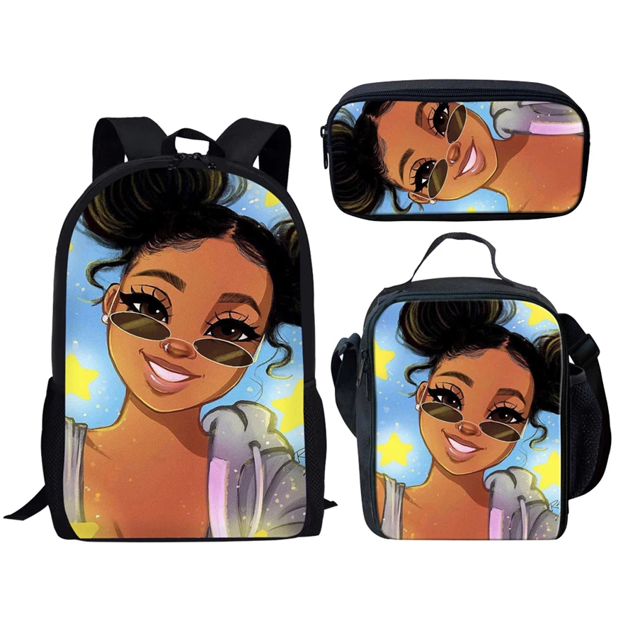 

African American Bookbags Afro Queen Women Printed Kids Schoolbags Set for Girls Boys Customize Children Backpack
