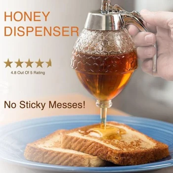 

Honey Dispenser and Warmer Set Bee Drip Squeeze Bottle Honey Jar Container Storage Pot Stand Holder Drop Shipping Kitchen Home