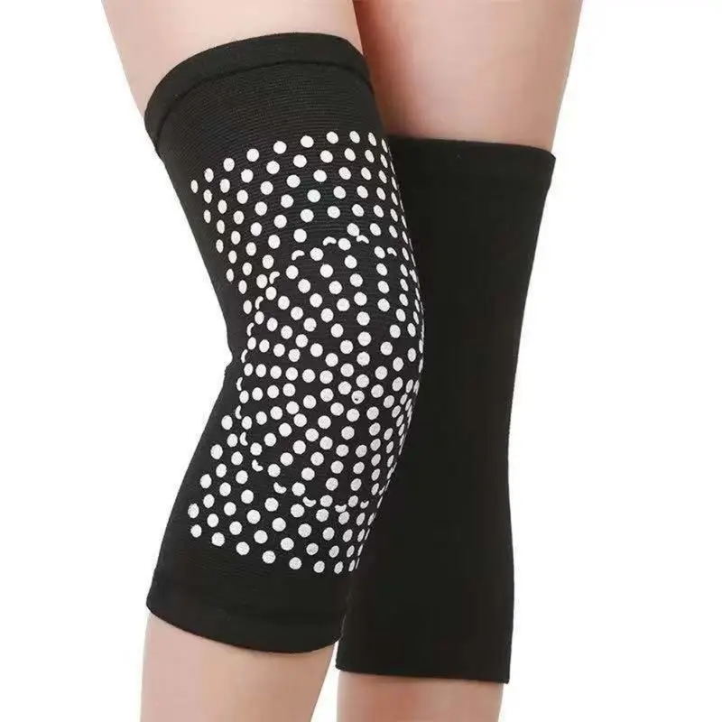Горячая 1 пара Самонагревающиеся наколенники эластичные спортивные наколенники для ног Обертывание 3D плетеная технология черный серый с подогревом Открытый - Цвет: Черный
