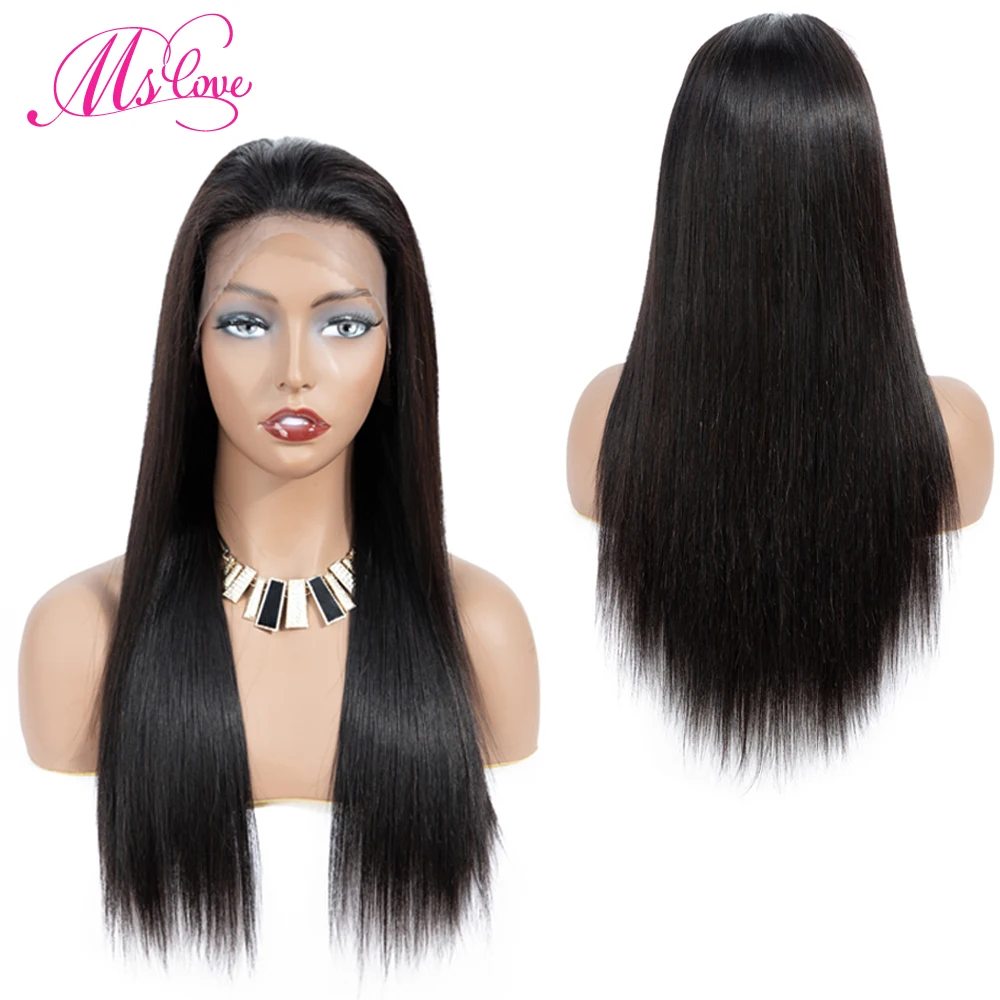 MS Love 13X4 фронтальные человеческие волосы парики для черных женщин бразильские прямые волосы парик шнурка не Реми