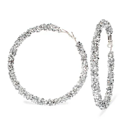 SUKI дизайн модный очаровательный австрийский хрусталь серьги-кольца геометрические круглые блестящие стразы большие серьги ювелирные изделия для женщин - Окраска металла: White