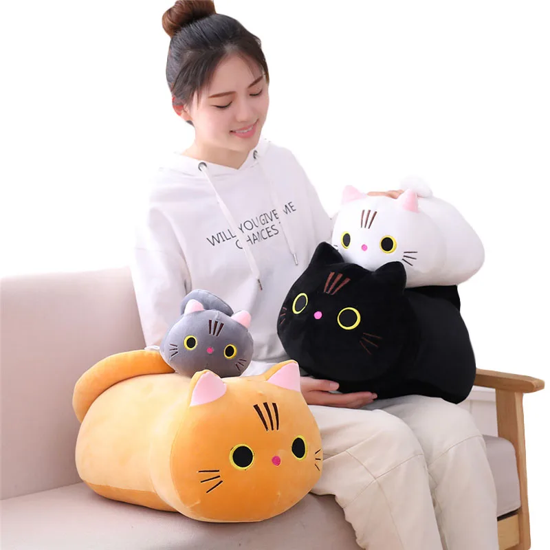 Throw Pillow Kids Toys Stuffed Animal Cat Plush Brown Black White Birthday-Gift Children