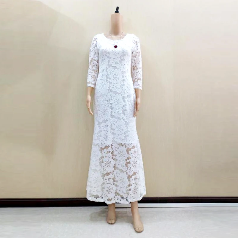 

Africa Lace Dashiki Dresses Women Two-layer Party Hollow-out Long Dress