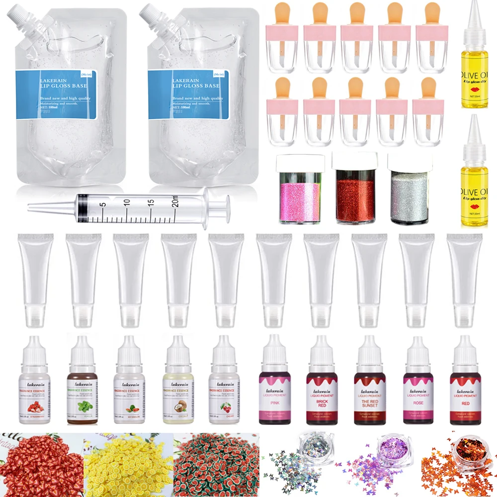 Kit de brillo de labios hidratante, Gel Base transparente con tubo de brillo de labios, pigmento