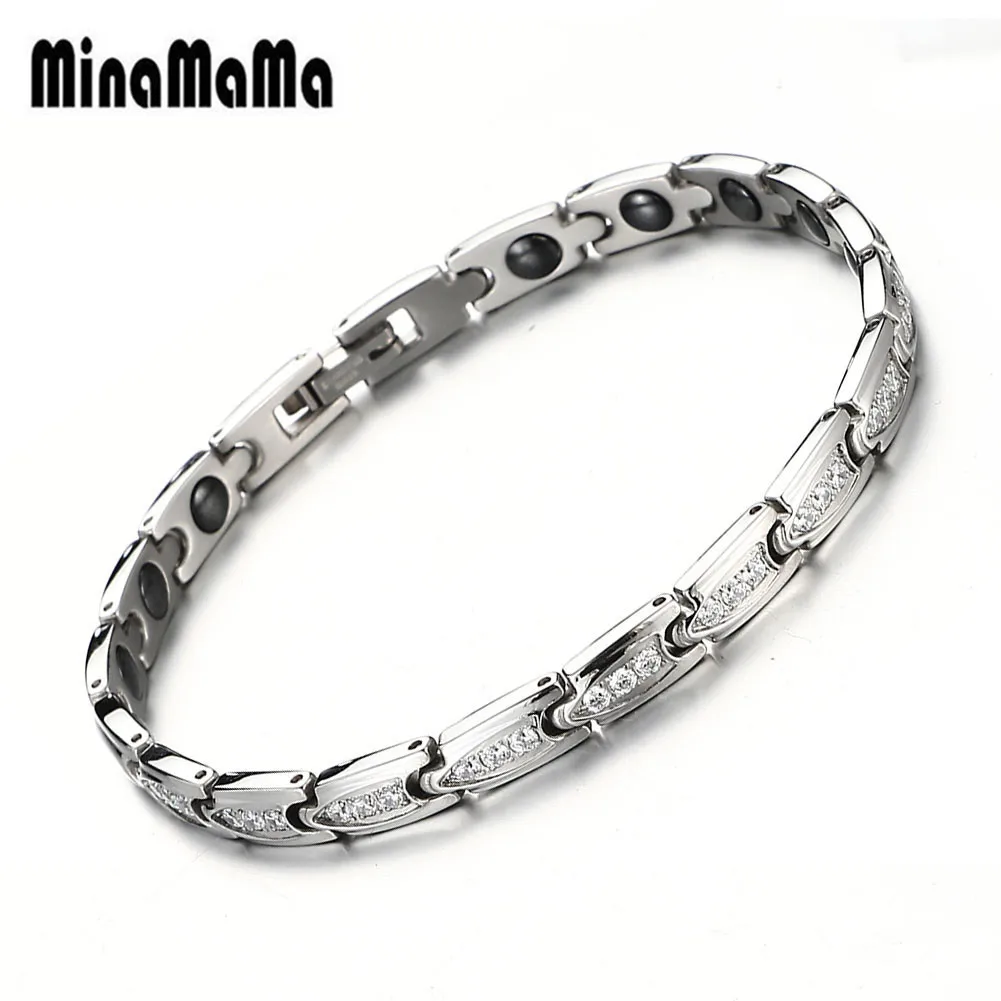 Браслет из гематита для здоровья, серебряная цепочка из нержавеющей стали с циркониевым камнем, медицинский Энергетический Браслет для женщин и мужчин, ювелирные изделия