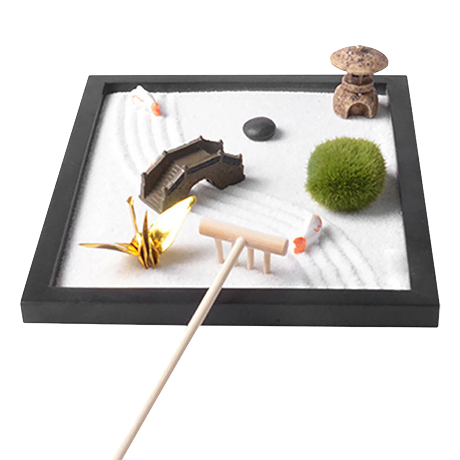 2021 Table Desk Zen Garden Sand Tray Natural Stones Wood Rake Meditation Craft Home Decorative