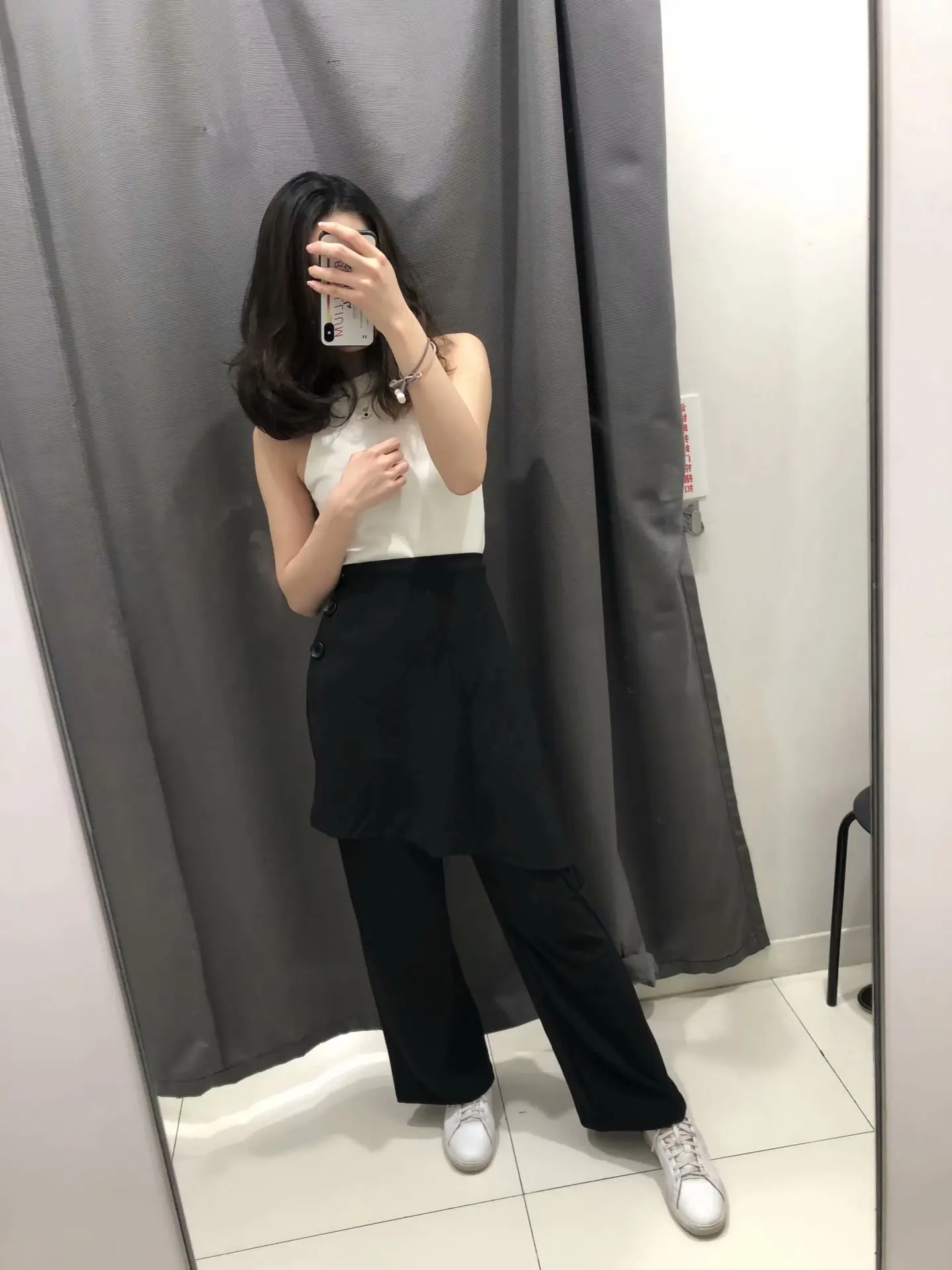 

2019 Western Style New Products Spring New Style High-waisted Three Buckles Irregular Black Wide-leg Culottes WOMEN'S Dress