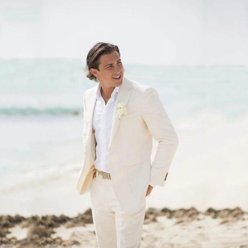 Ivory Linen Men Suits Wedding Suits 