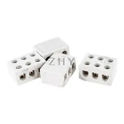 

4 Pcs 25A 3W6H 3 Way 6 Hole Connector Porcelain Ceramic Terminal Block