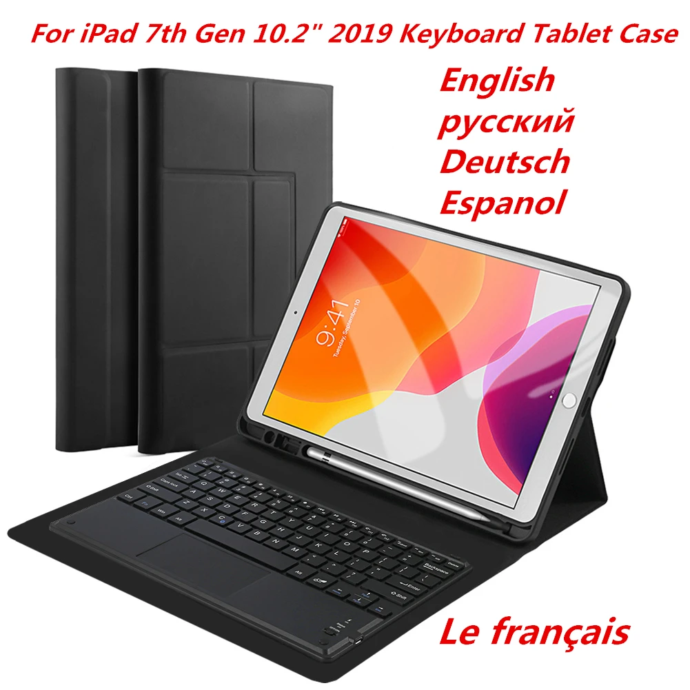 

Bluetooth Keyboard For iPad 7th Generation 10.2 2019 Tablet Magnetic Detachable Keyboard Case Trackpad Leather Flip Stand Case