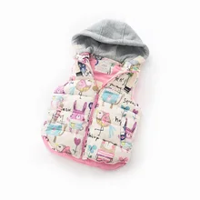 Зимний стиль стиль с принтом героев из мультфильмов для маленьких девочек Толстая Теплый жилет W1009