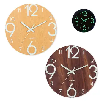 

Luminous Mute Wood Grain Wall Clock Innovative Quartz Clock Modern Minimalist Wall Clock For Living Room Bedroom