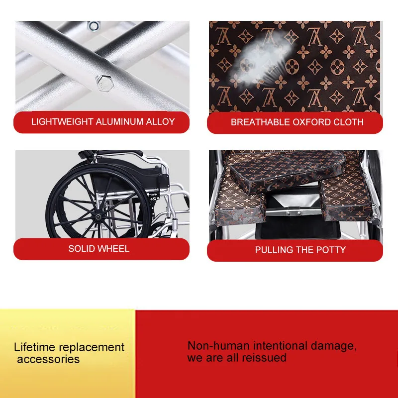 Leisure Wheelchair 24 Inch Solid Tire Folding Portable Lightweight Widening The Armrest Aluminum Alloy Wheelchair For Disabled