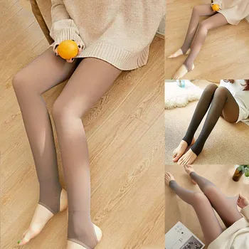 

Legs Fake Translucent Warm Fleece Leggings Slim Stretchy for Winter Outdoor warm Leggings women winter Leggings wool