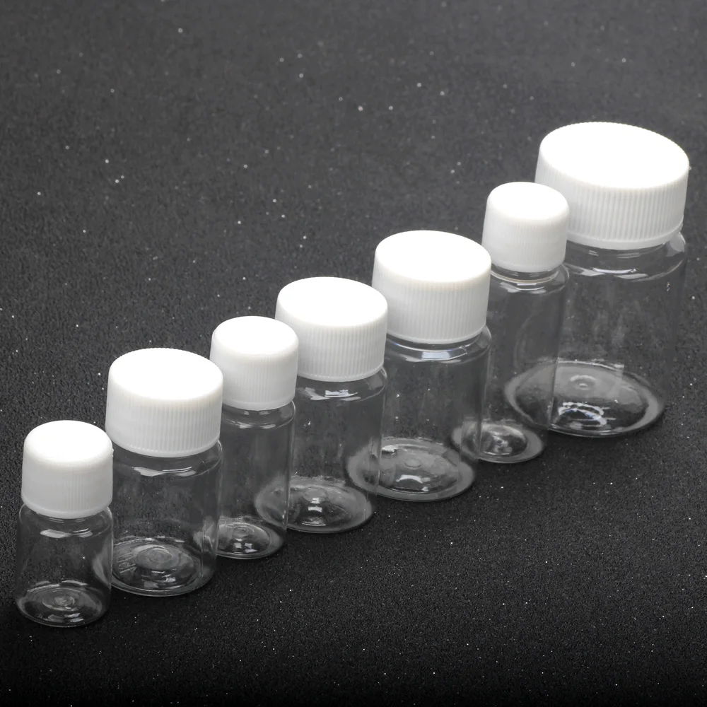 6PCS 5/10/15/20/30/50ml transparent plastic bottle PET empty sealed bottle solid powder container packaging bottle
