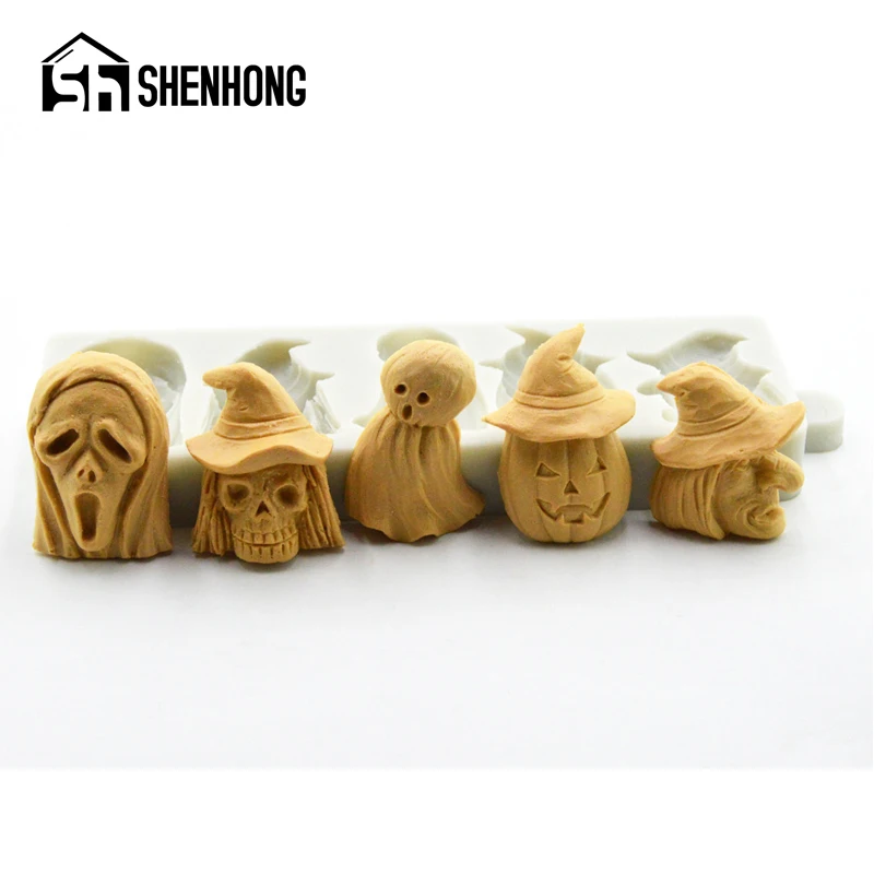 

SHENHONG Halloween Chocolate Candy Sugar Craft Silicone Fondant Cake Mold Bizarre Ghost Biscuits Pumpkin Pie Decorating Mould