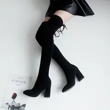 COOLVFATBO/пикантный зауженный эластичный Сапоги выше колена из флока женская обувь г. Осенне-зимние женские высокие сапоги до бедра на высоком каблуке