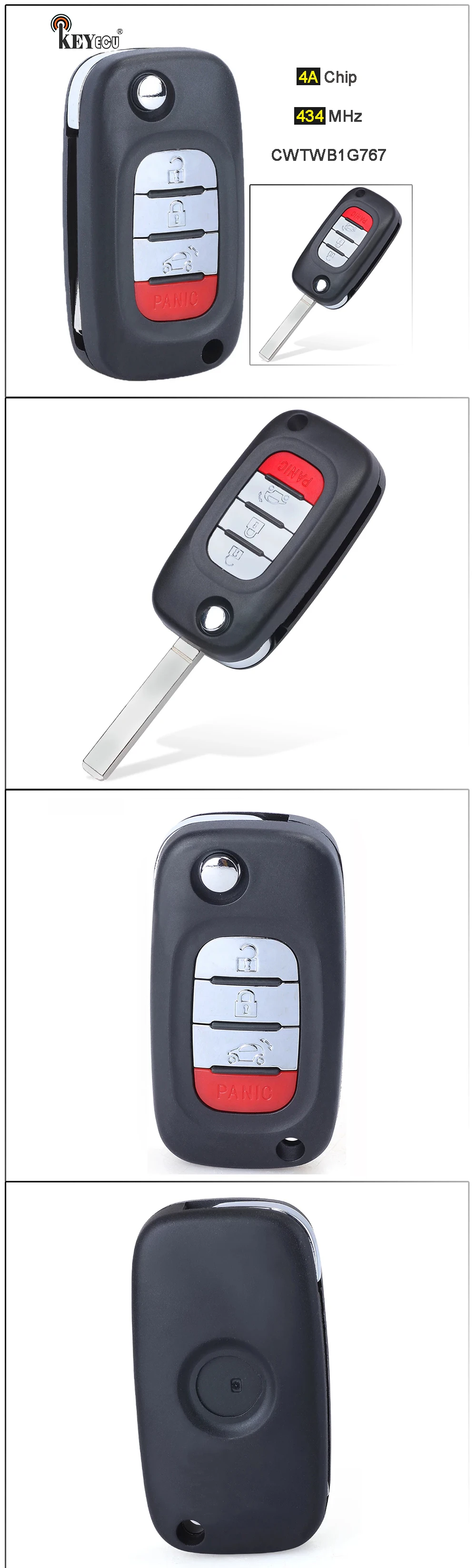 Keyforkess 433MHz 4A Chip ID FCC: muslimah 4 pulsanti Flip Remote Key Remote Car Key Fob per Smart Forfour Smart Fortwo 2015-2017 - H4276f8023f1541efba0819219111453aD