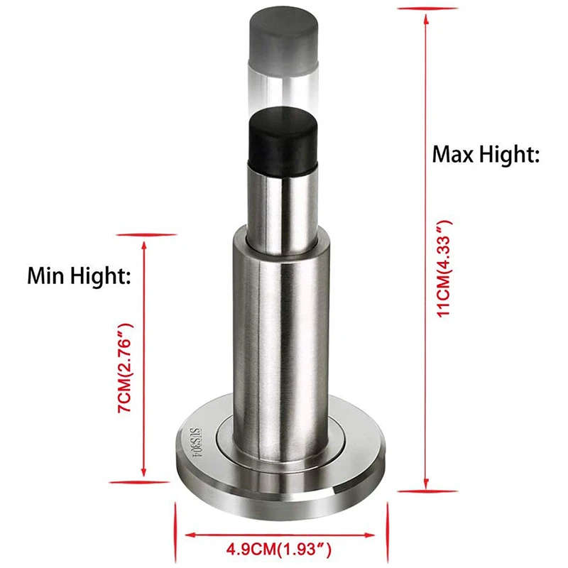 Пружинный дверной стопор настенный Регулируемый дверной стопор 304 Матовая нержавеющая сталь сверхмощный дверной стопор с резиновой буферной упаковкой