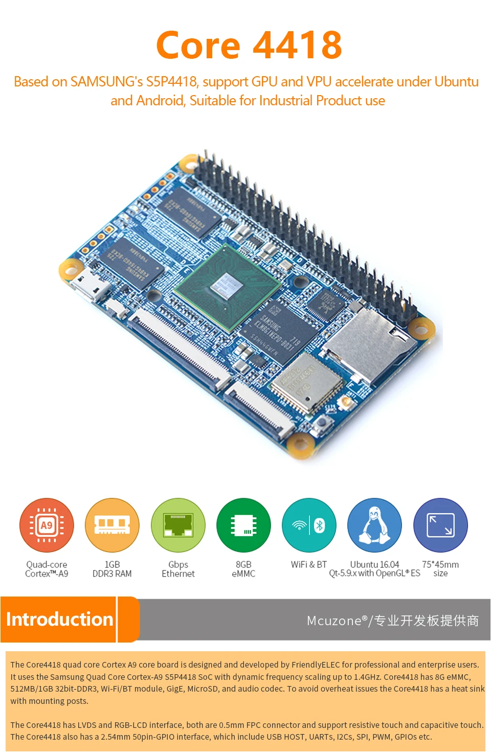 Friendlyarm Core4418 S5P4418 четырехъядерный A9 Промышленный контроль, системы мониторинга, портативные устройства, роботы, IoT Core4418