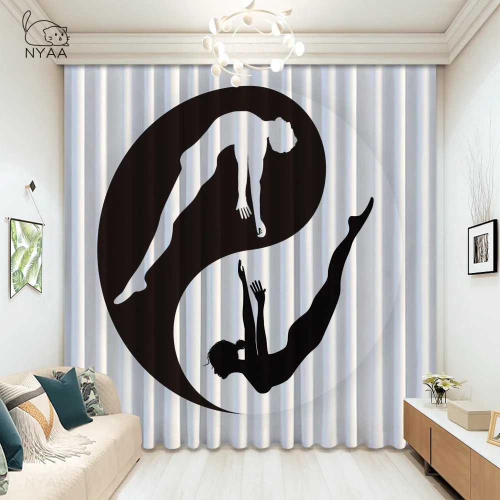 Акварель Yin Yang Window шторы для дома Спальня Мультяшные красивые занавески гостиной