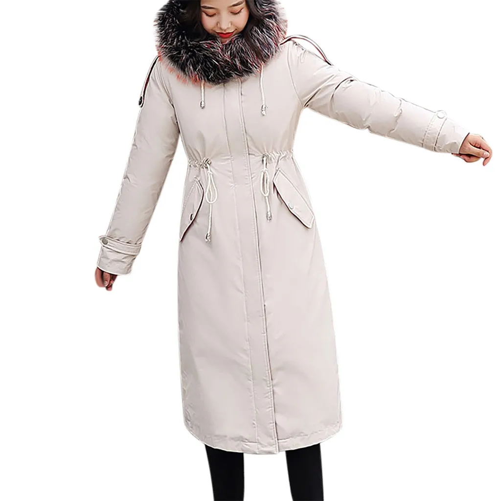 Зимняя женская теплая куртка стиль Мода с капюшоном утолщение хлопок полосатый каждодневный свободный большой размер женские парки# J30 - Цвет: Beige