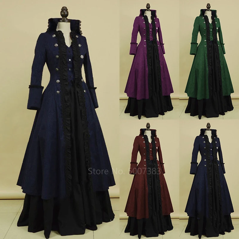 

European Court Medieval Victoria Long Dress Women Carnival Party Renaissance Court Retro Queen Princess Ruffle Stiching Dress