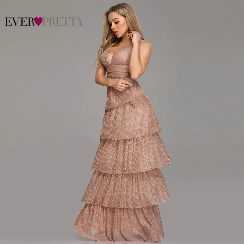 Black Prom Dress 2020 Ever Pretty EZ07766 Sexy V-neck Rufflues A-line Sleeveless Blush Pink Formal Party Gowns Robe De Soiree