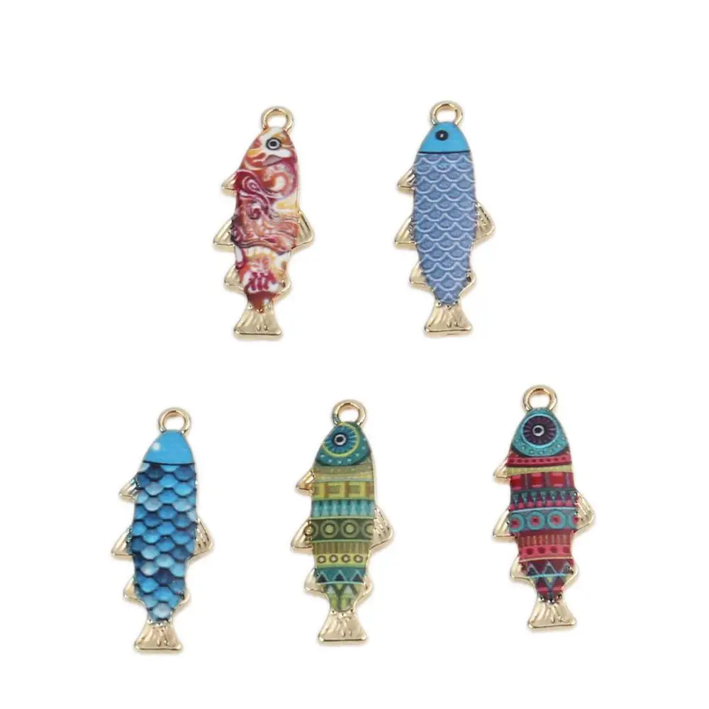 DoreenBeads Fashion Japanese Style Pendant Zinc Based Alloy Ocean Jewelry Fish Animal Gold Blue Enamel DIY 27 x 11mm 10 PCs | Украшения и